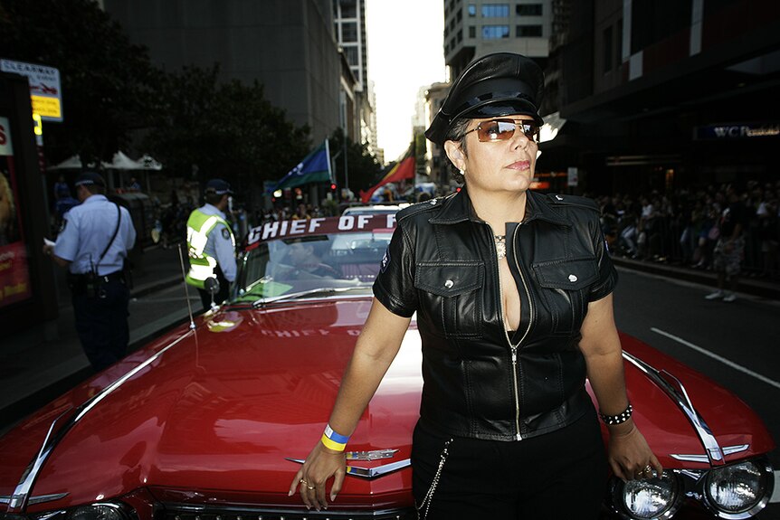 Deborah Cheetham as chief of parade, at the 2006 Sydney Gay and Lesbian Mardi Gras.