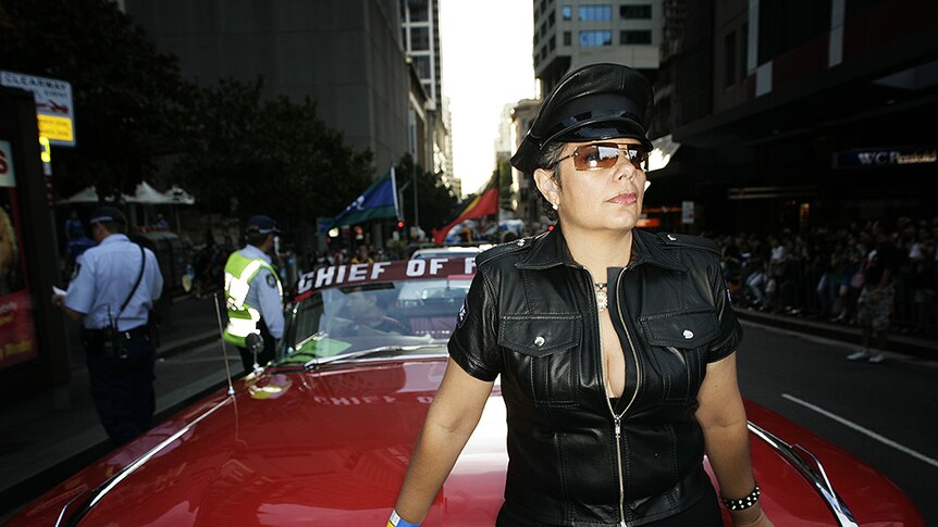 Deborah Cheetham as chief of parade, at the 2006 Sydney Gay and Lesbian Mardi Gras.