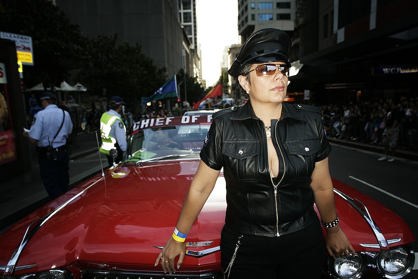 Deborah Cheetham as chief of parade, at the 2006 Sydney Gay and Lesbian Mardi Gras.