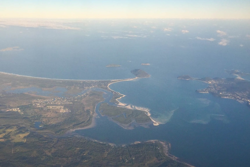 The view of Port Stephens from an airplane.