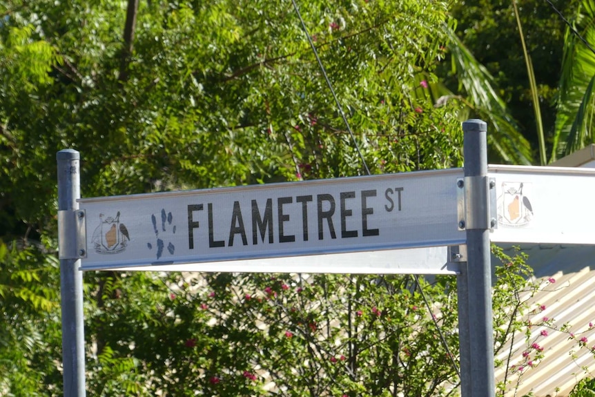 Close up of Flametree St sign