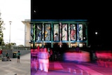 The National Library of Australia in Canberra, half day half night during Enlighten Festival.