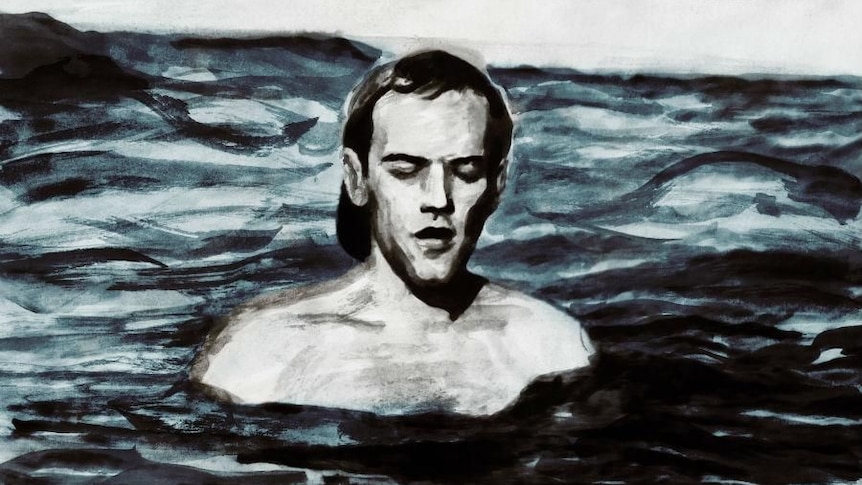 Painting of Michael Stipe from R.E.M. in a river