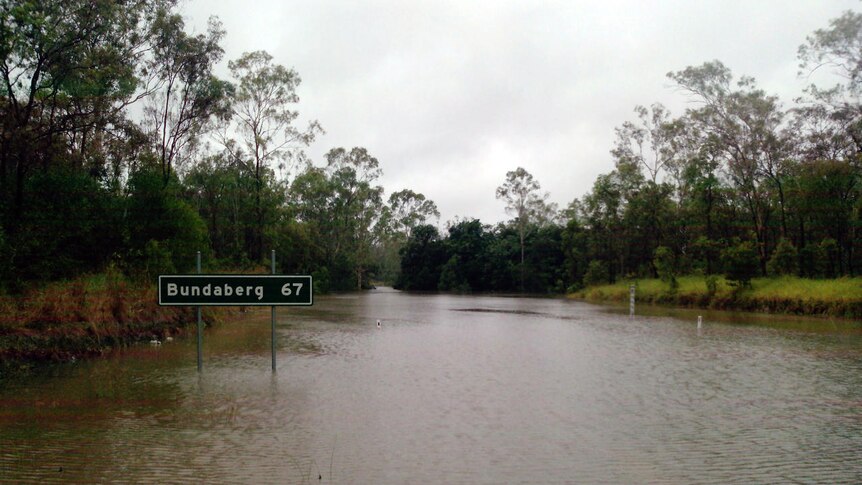 Tableland Road at Essendean Bridge is underwater.