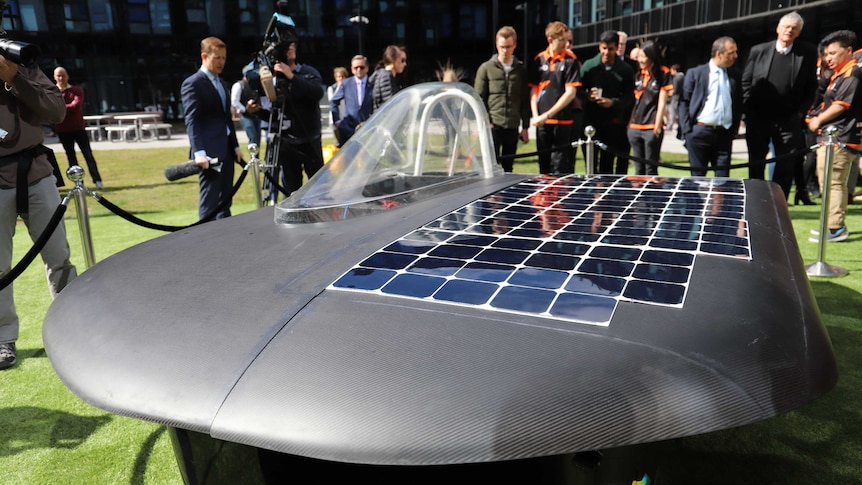 The Australian National University's solar car sits on campus.