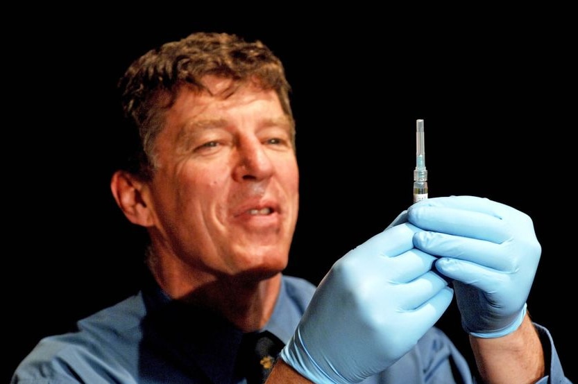 Professor Ian Frazer prepares to administer a vaccination on August 26, 2008.