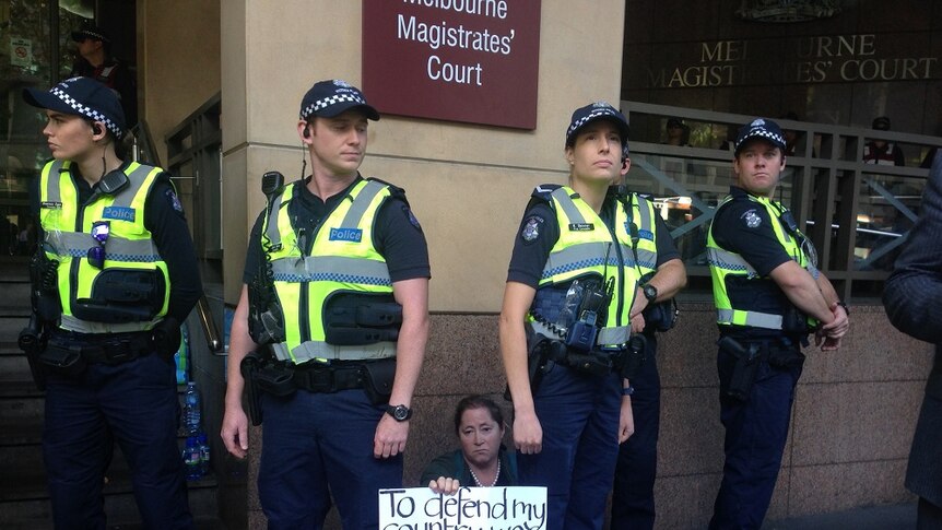 Protesters outside Melbourne Magistrates Court