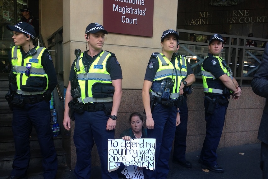 Protesters outside Melbourne Magistrates Court