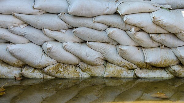 A wall of sandbags
