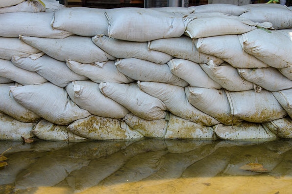 A wall of sandbags
