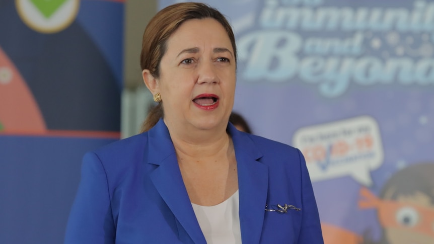 Premier Palaszczuk speaking at a press conference.