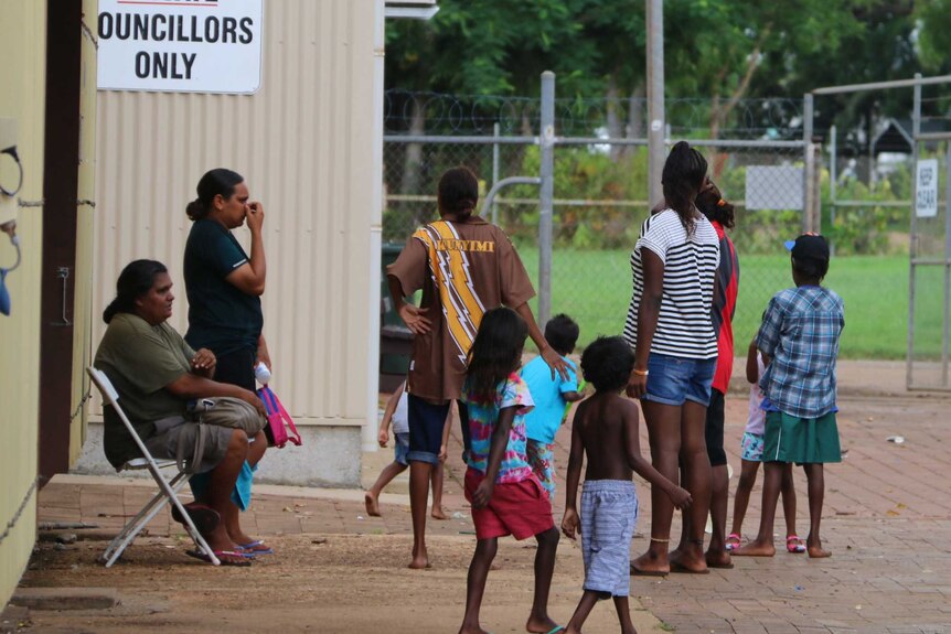 Daly River residents at the flood evacuation centre at the Darwin showgrounds.