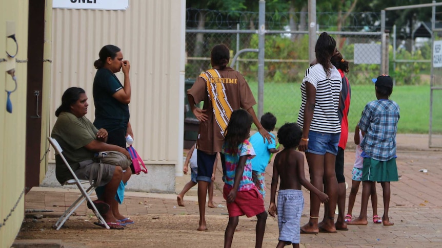 Daly River residents at the flood evacuation centre at the Darwin showgrounds.