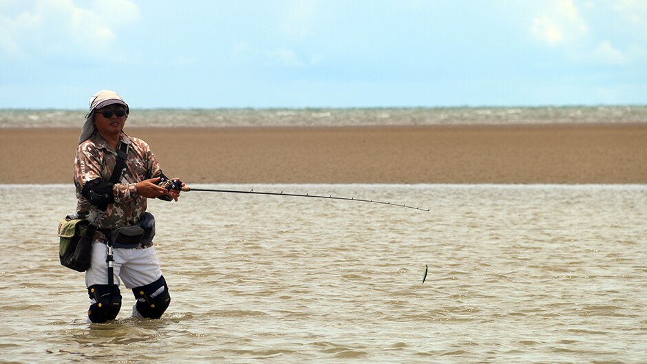 Mr Nakamura never uses a boat while fishing