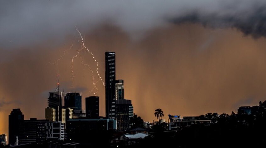 Lightning strikes over Brisbane
