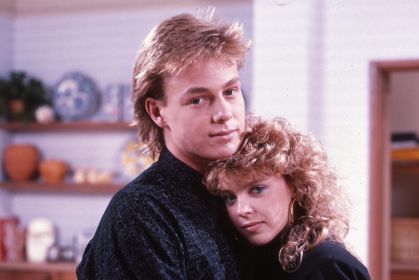 A photo of actors Jason Donovan and Kylie Minogue.