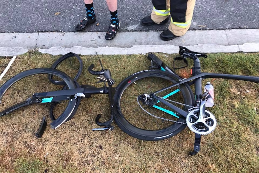 A bike mangled in the West End car crash.