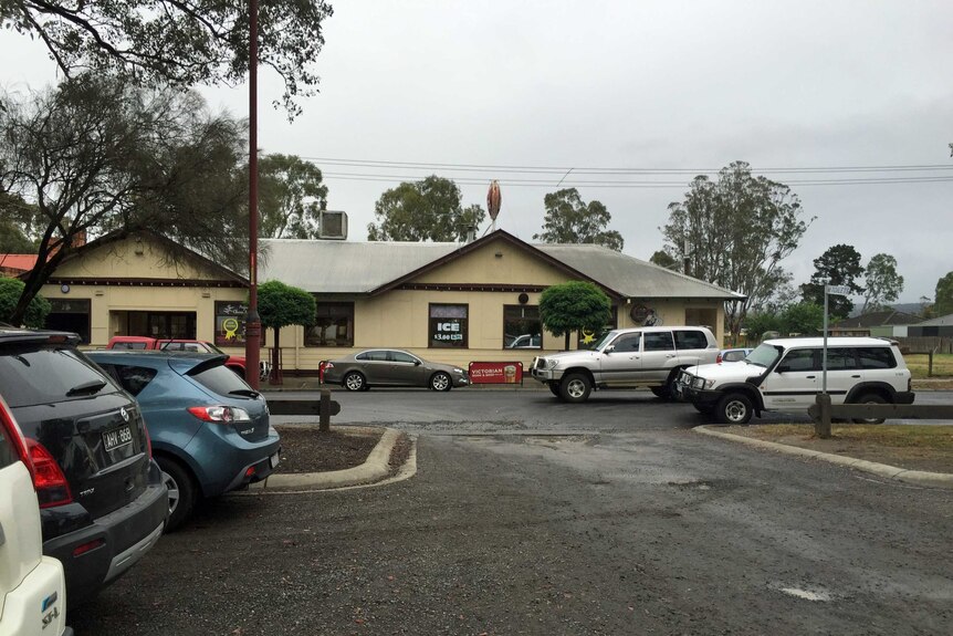 Dark clouds hang over the Glengarry Hotel in central Gippsland.
