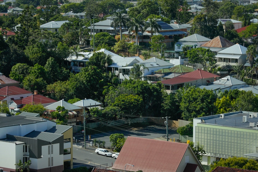 A hill with many houses on it. 