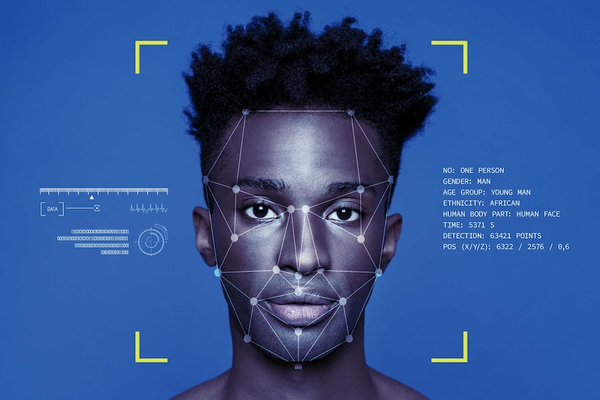 African man mock up facial recognition