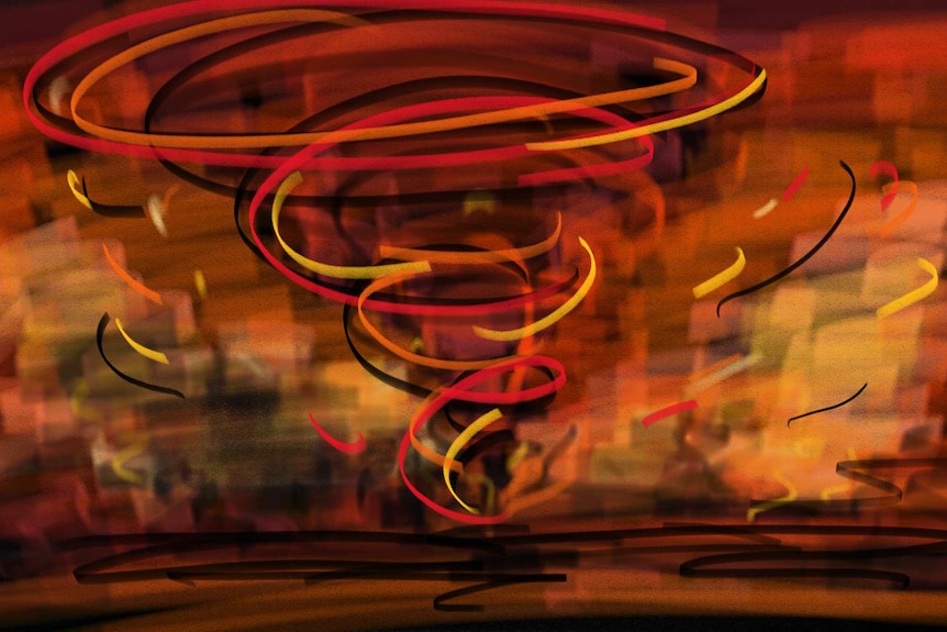 Drawing of a tornado on fire