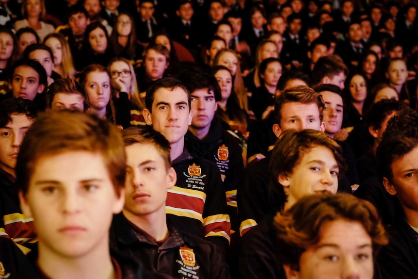 Students watch the bstreetsmart demonstration