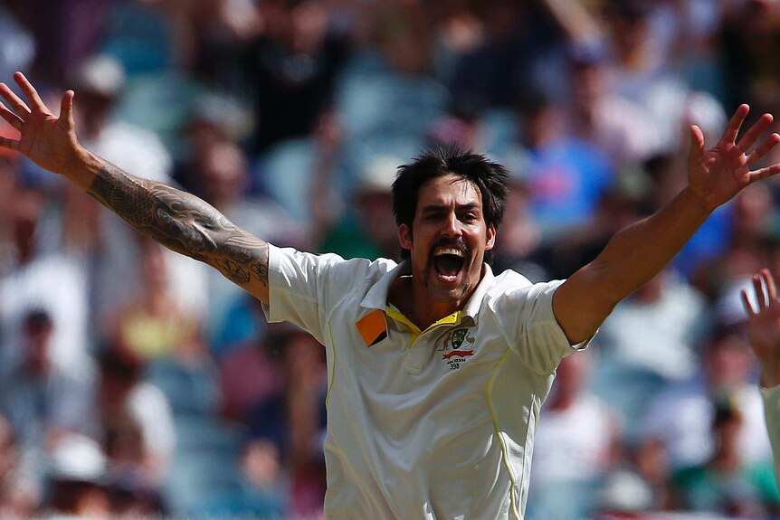 Mitchell Johnson pictured during the third day of the fourth Ashes cricket test in 2013.