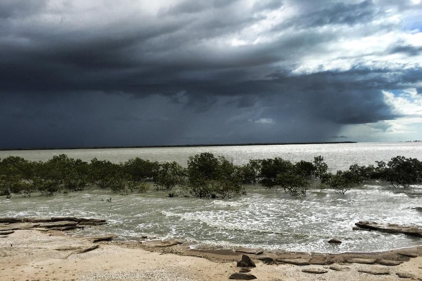 Strom clouds over water.