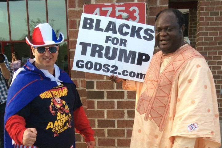 Two Trump supporters outside a rally.