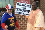 Two Trump supporters outside a rally.