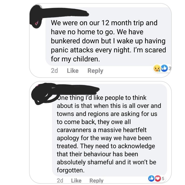 Screenshots of comments posted in a Facebook group by fearful travellers.