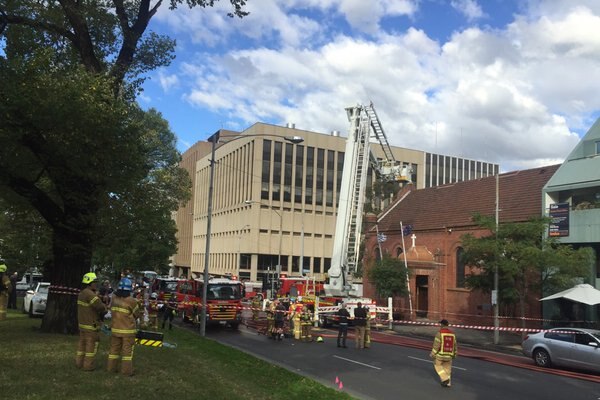 Fire crews at a church in East Melbourne