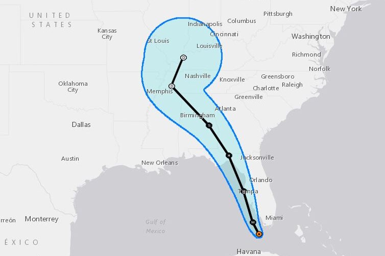 The forecast graphic shows the track of Hurricane Irma.