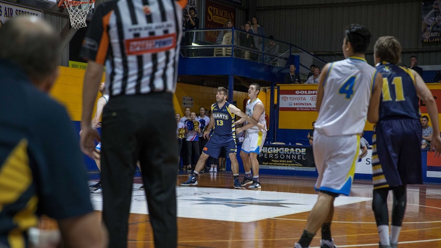 Goldfields Giants player Patrick Burke on the court in Kalgoorlie, WA.