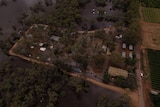 A flooded caravan park in a photo from a drone