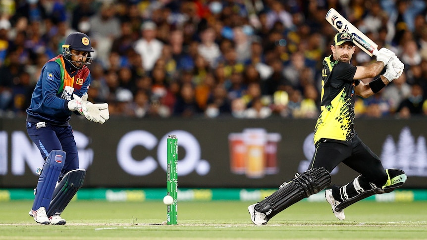 Australia's Glenn Maxwell leans back and watches the ball go the boundary after playing a cut shot against Sri Lanka in a T20I.