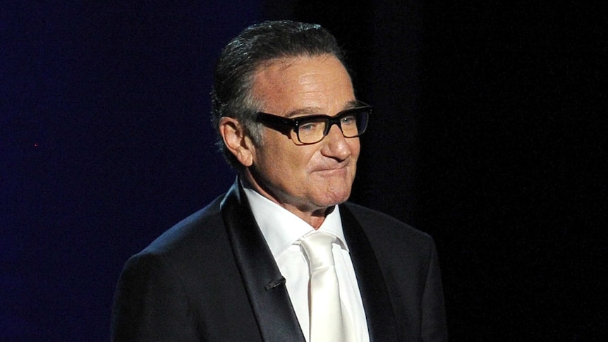 Robin Williams speaks on stage at the Emmys