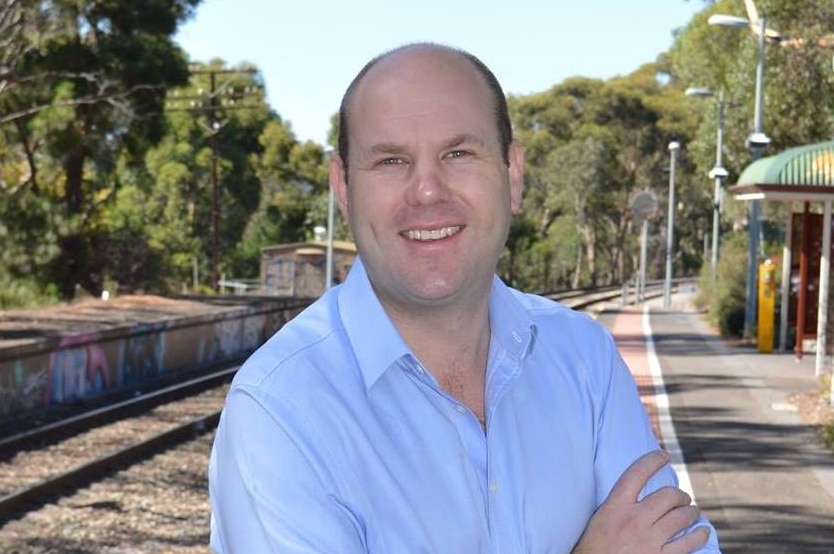 South Australian MP Sam Duluk at an Adelaide railway station.