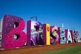 The 25-metre-long, multi-coloured Brisbane sign on the southern bank of the Brisbane River.