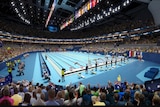 Interior of Brisbane Live arena with swimming pool inside. It will be used for Brisbane Olympic Games 2032 events
