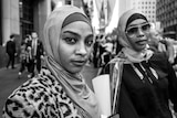 Two women wearing Islamic headscarves in Martin Place, Sydney.