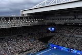 General view from Hisense Arena of storm clouds overhead.