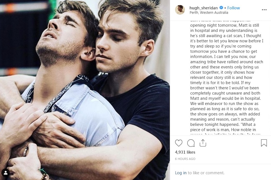 Actors Hugh Sheridan and Matthew Manahan, pictured in an Instagram post.
