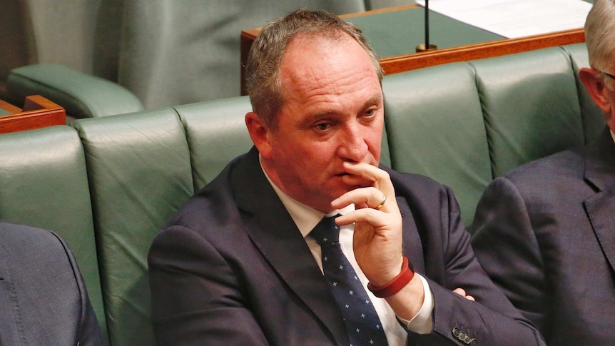 Barnaby Joyce, pictured looking sad during Question Time.