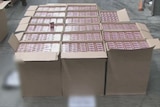 TV still of a massive haul of illegal cigarette imports seized by Customs and police in Victoria last October. Added to CM Wed May 21, 2014