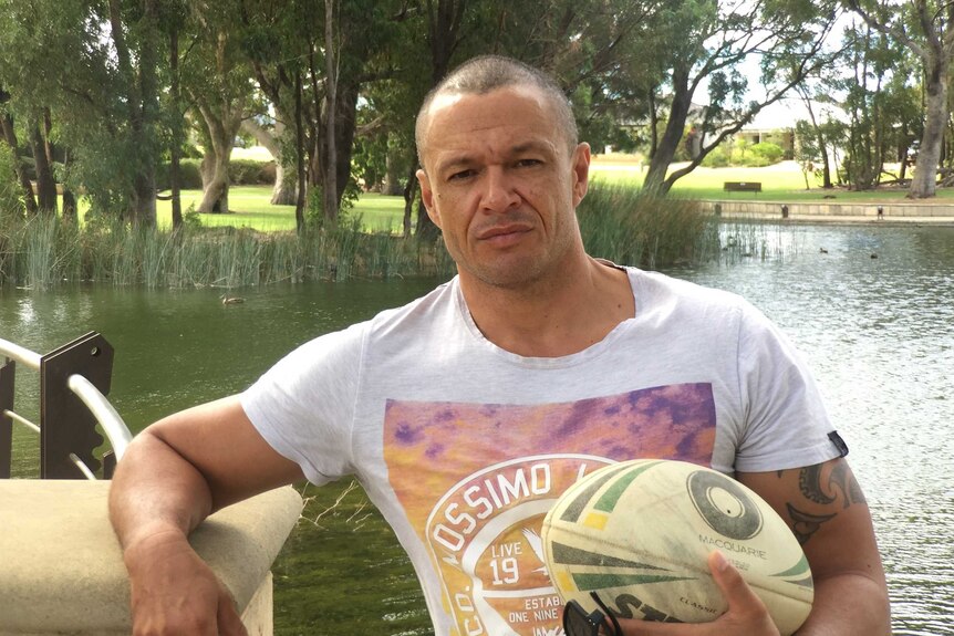Adrian Crowther, who supplied cocaine to rugby league players Jesse Bromwich and Kevin Proctor, standing in front of a pond