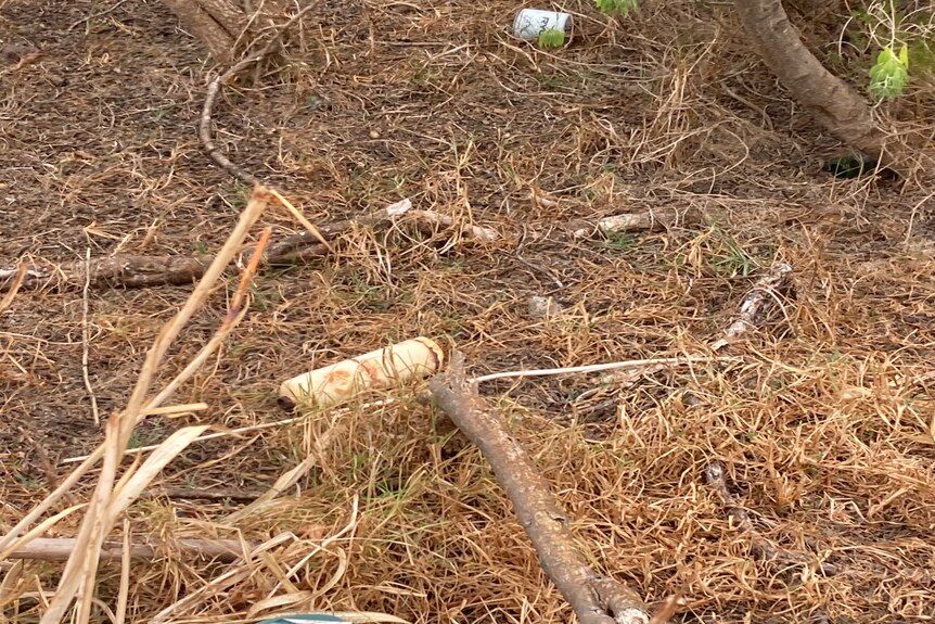 Image of rubbish strewn on the ground in bushland near Margaret River.
