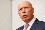 A close shot of Dutton speaking from the Prime Minister's courtyard.