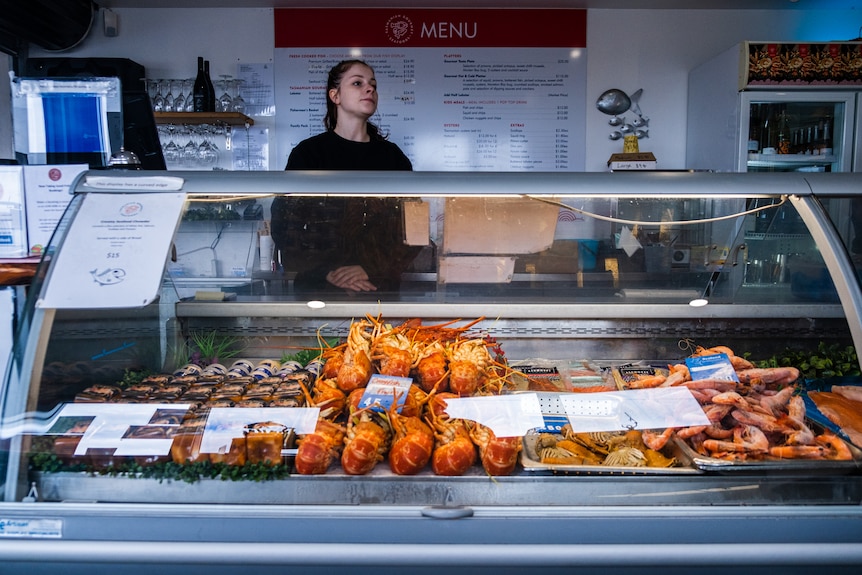 A worker at Tasmanian Gourmet Seafoods.