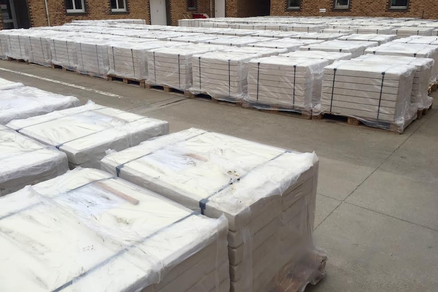 'Virgin' headstones waiting to be engraved at the factory in Beaurains, France.